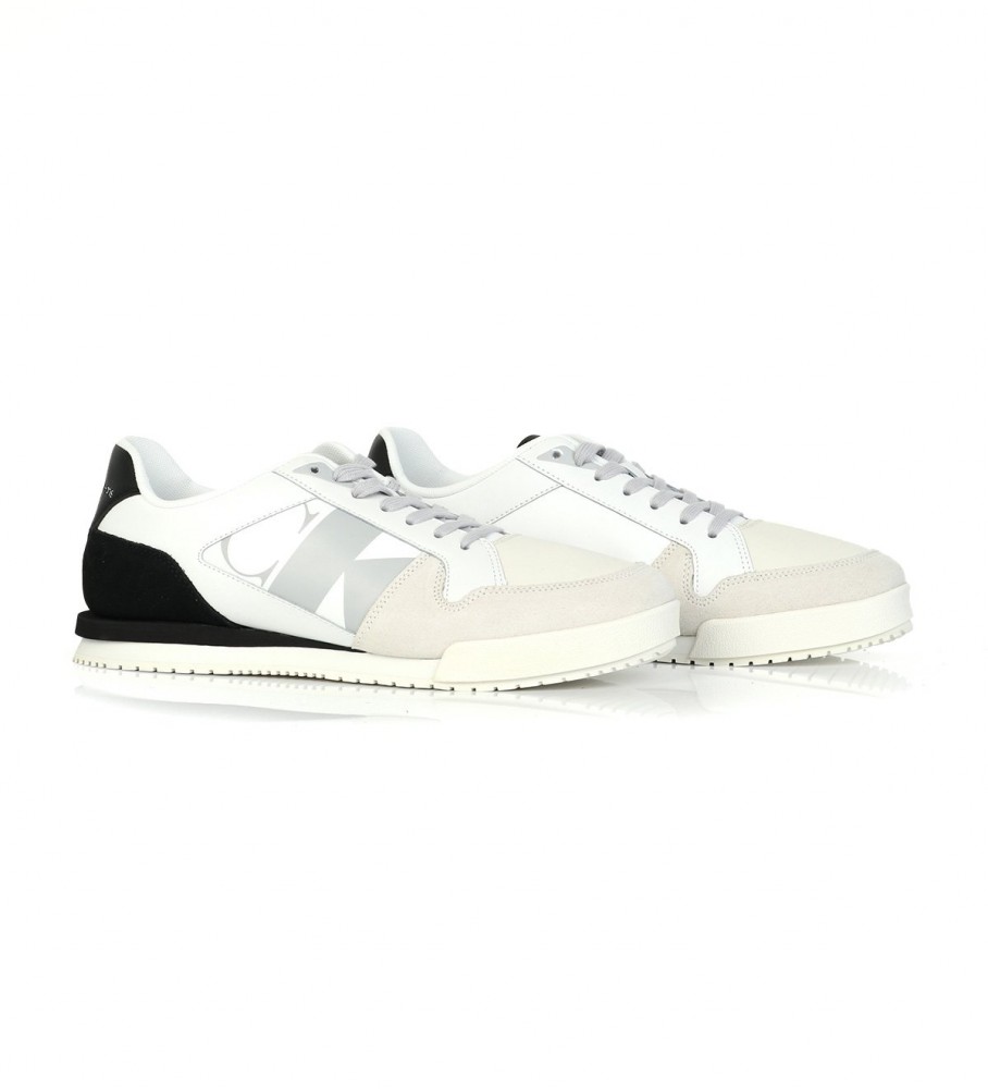 Tênis Calvin Klein Jeans Low Profile Runner em couro misto branco