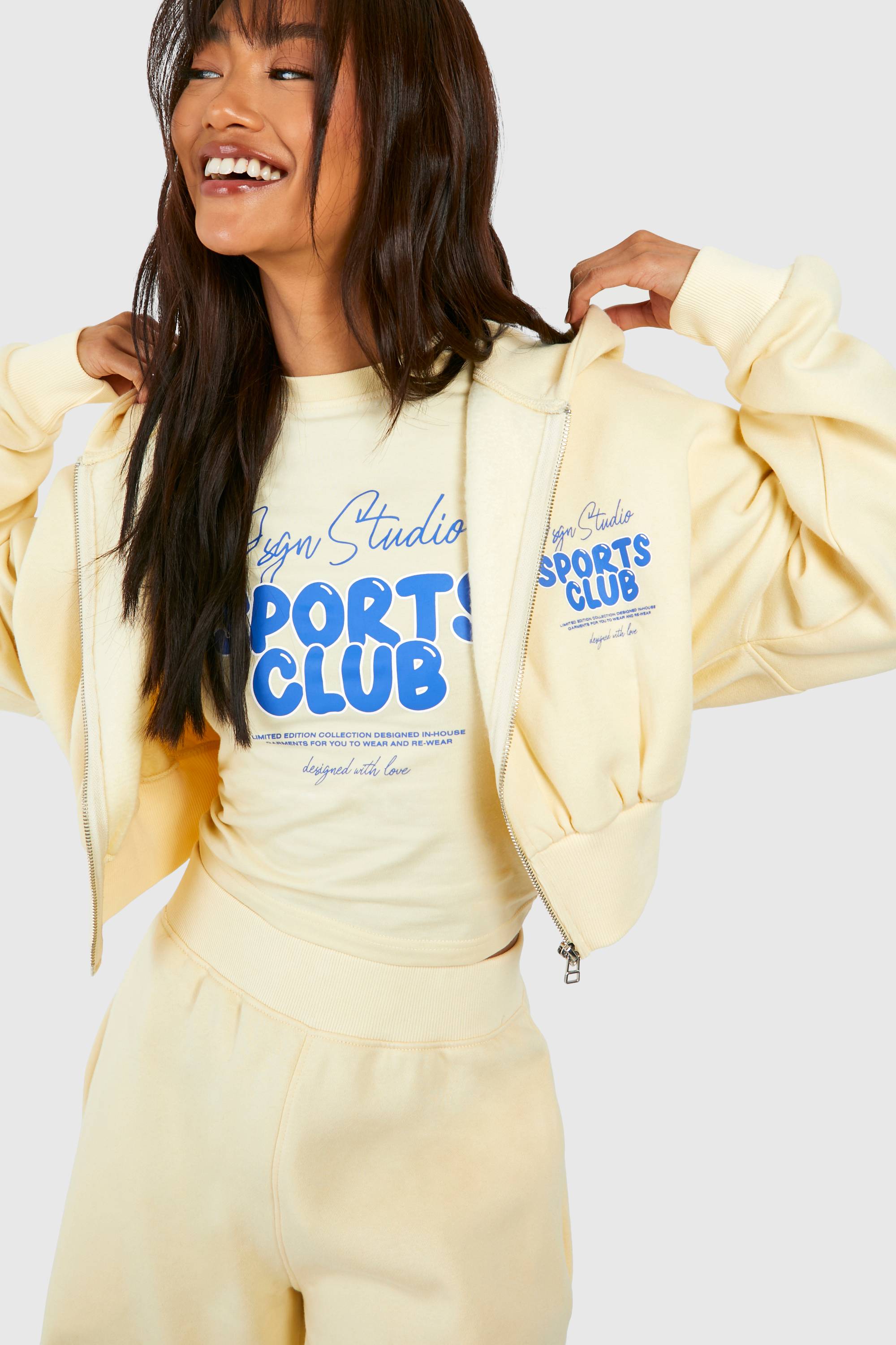 Sweat À Casynthétiqueche Zippé DSGN Studio Sports Club À Slogan Bulle Et Ourlet Profond