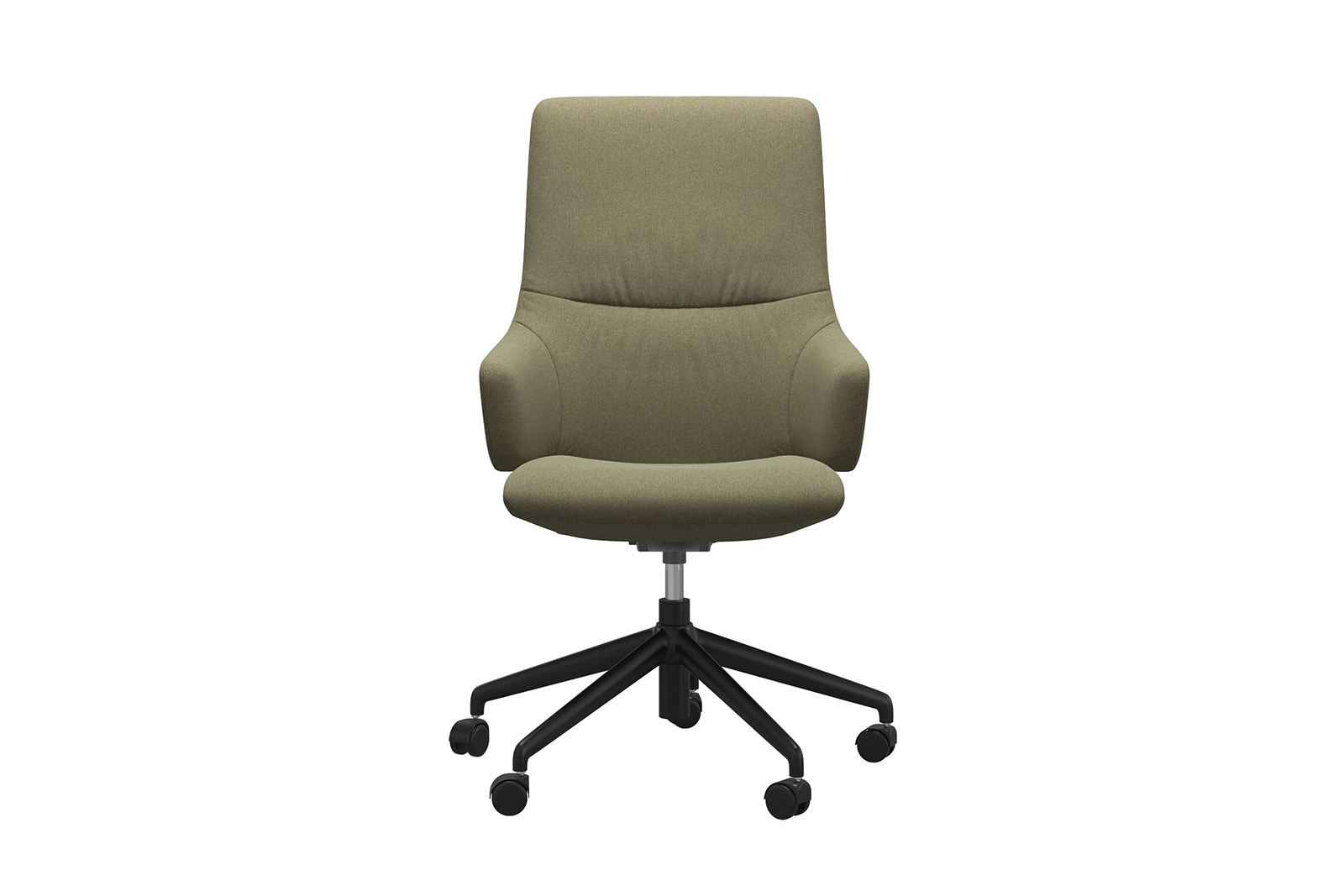 Mint kontorstol Høy stol i tekstil Calido Light Green med arm og matt sort understell