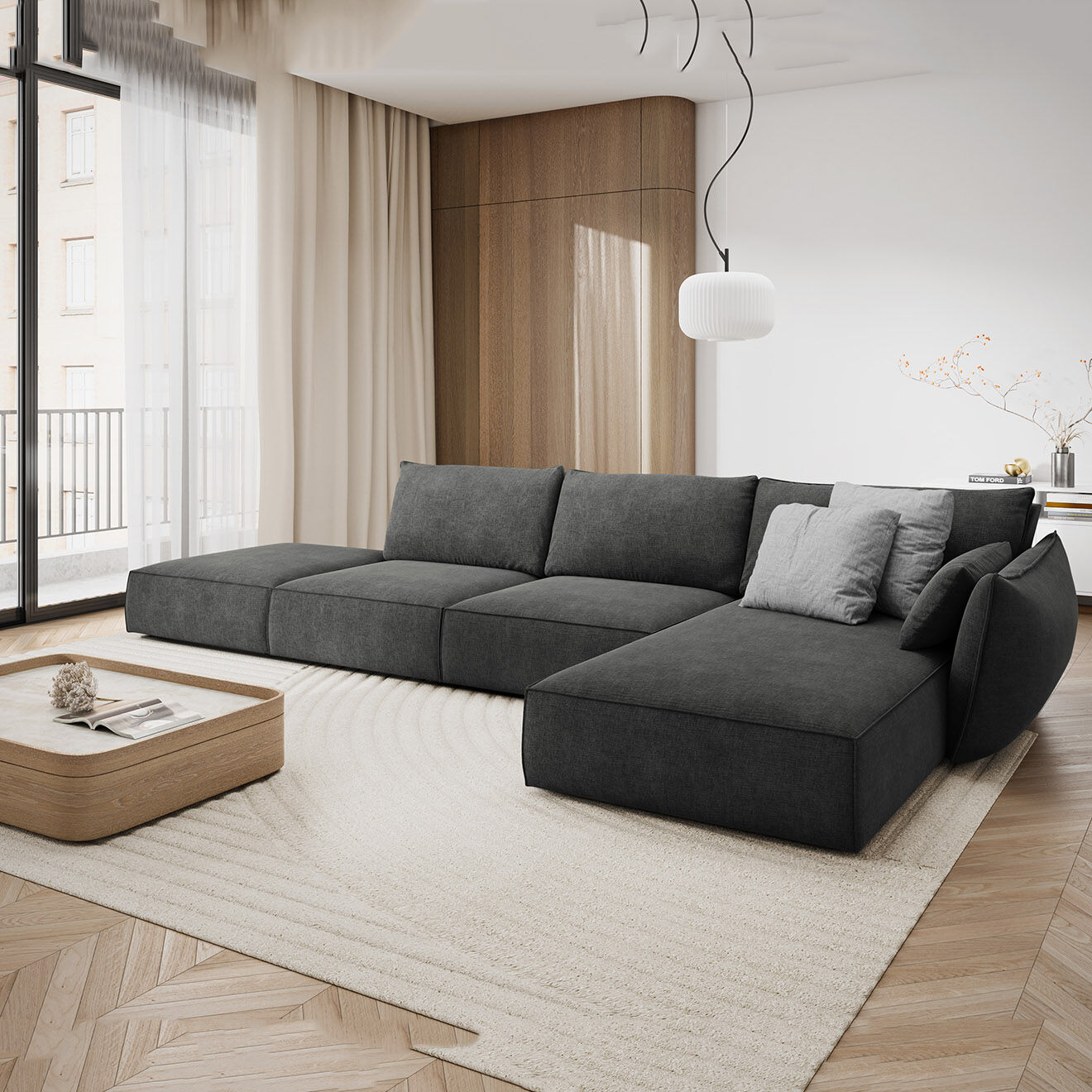 Mazzini Sofas Canapé D'Angle Droit Vanda 5 Places 1 gris - 386x166x85 cm