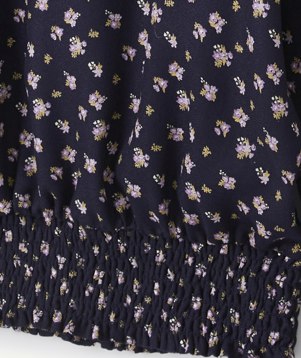 BLOUSE FILLE EN VISCOSE RESPONSABLE BLEU MARINE ET FLEURIE