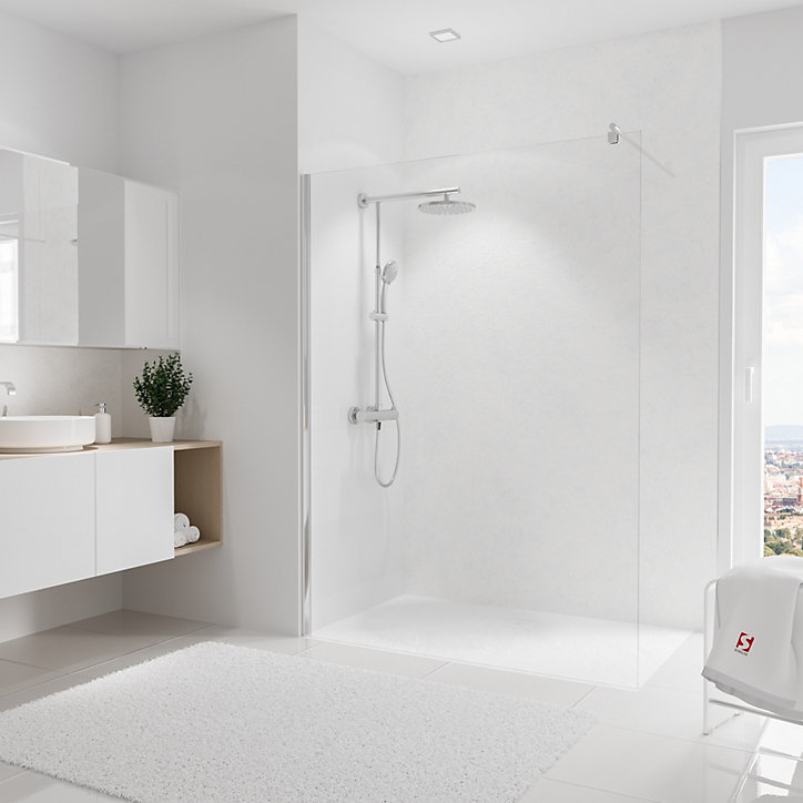 Panneau mural de salle de bains l.150x255 cm, décor marbre blanc, Schulte DécoDesign