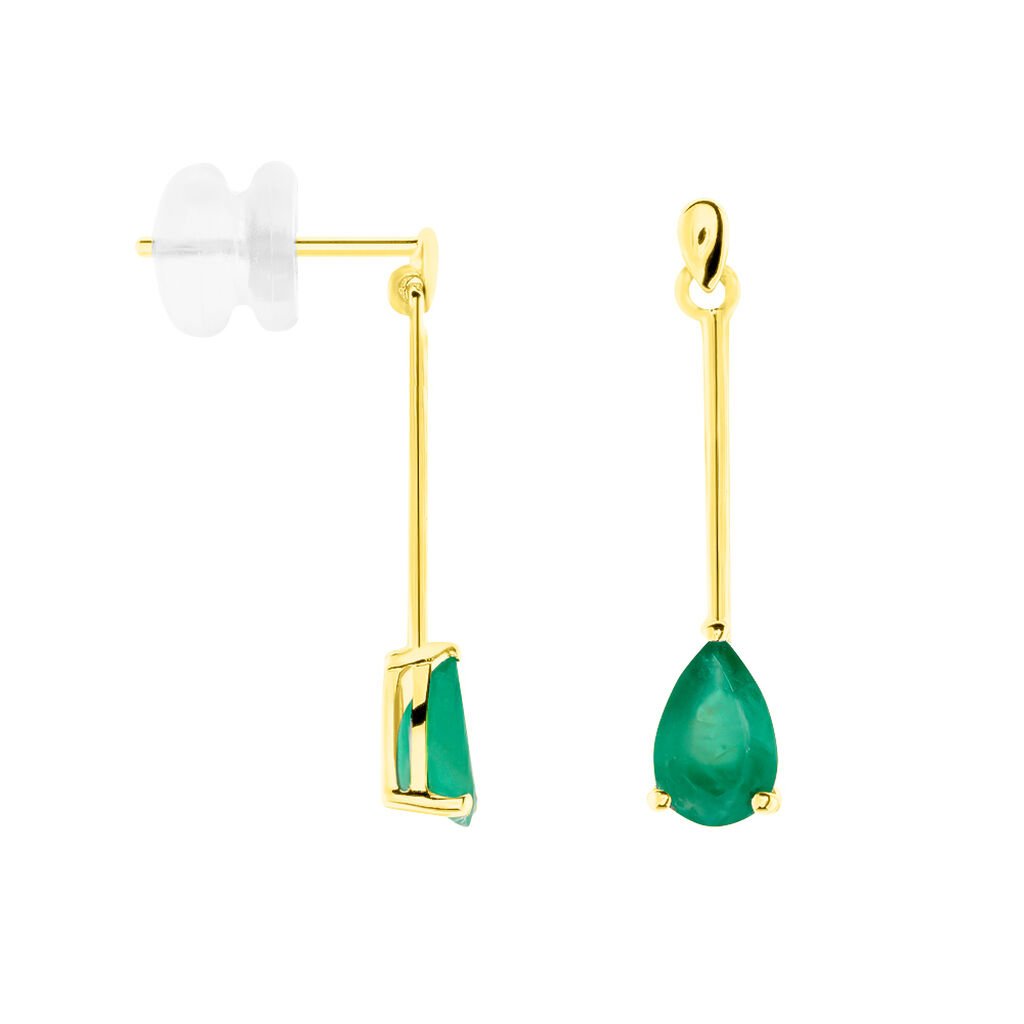 Boucles D'oreilles Pendantes Goutte Or Jaune Emeraude