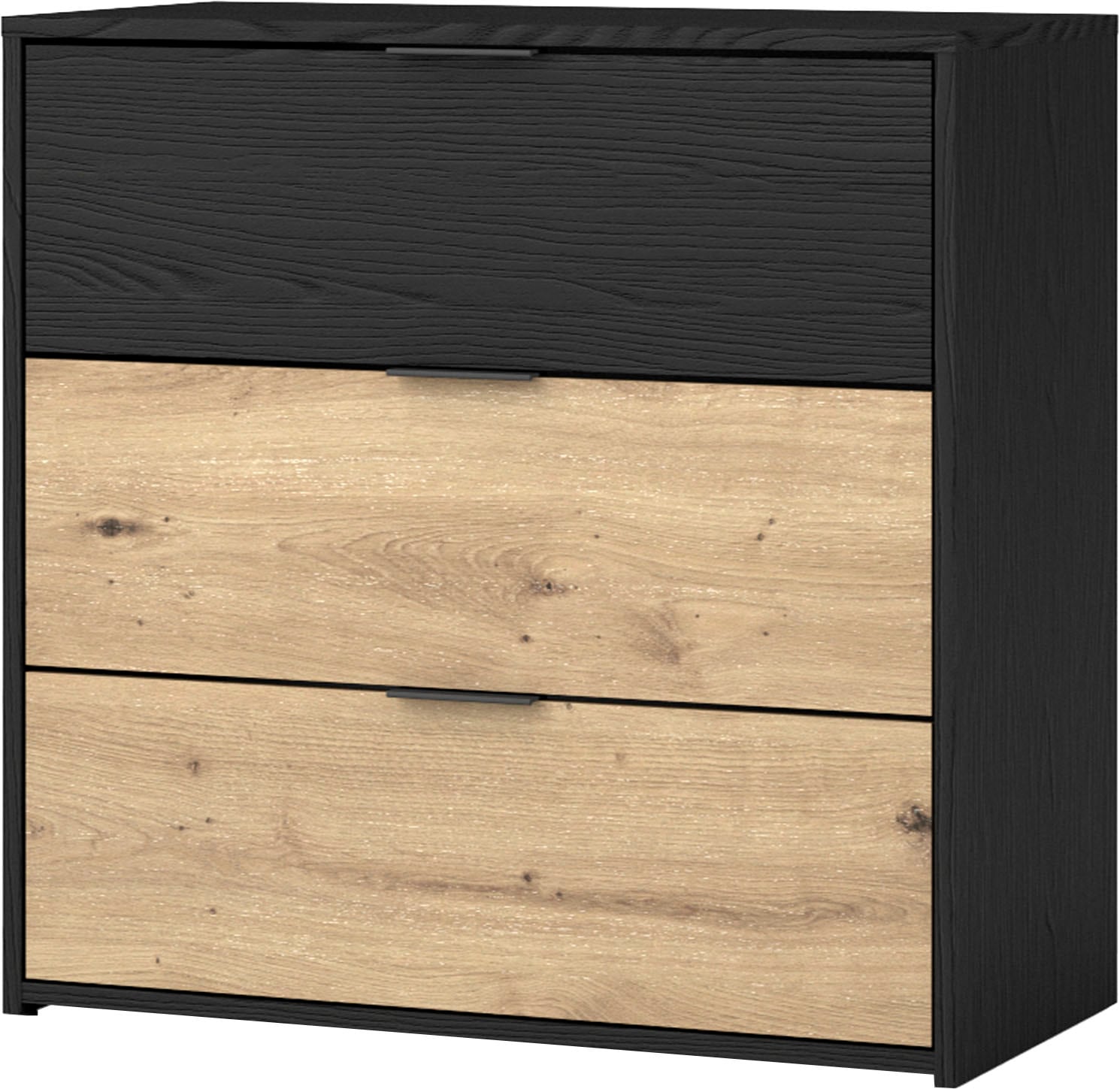 byLIVING Schubkastenkommode »Rimini« Melamin Eiche schwarz und Artisan Eiche, 3 Schubkästen, Breite 80 cm