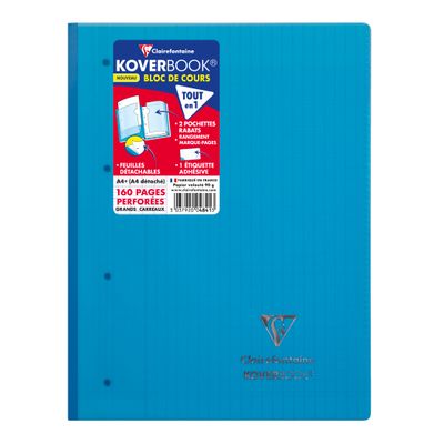 Clairefontaine Koverbook - Bloc de cours agrafé A4+ - 160 pages détachables perforées - grands carreaux (Seyes) - disponible dans différentes couleurs