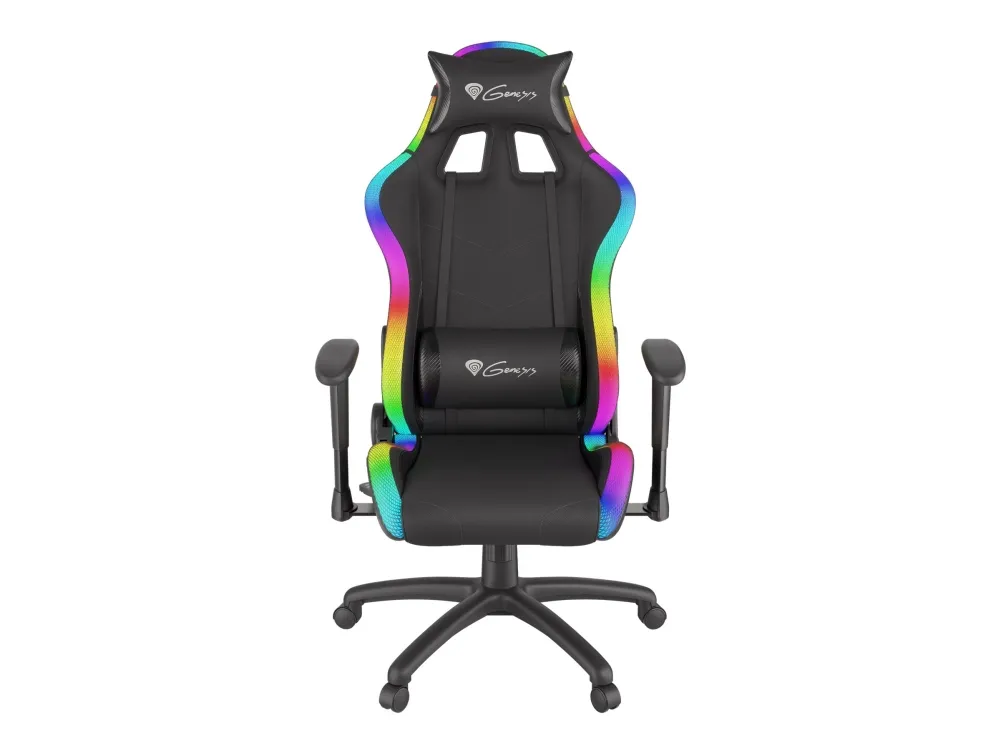 Genesis Trit 500 RGB - Stol - ergonomisk - lænestol - armstøtter - T-formet - vippe - drejeled - tekstil, PU syntetisk læder - sort