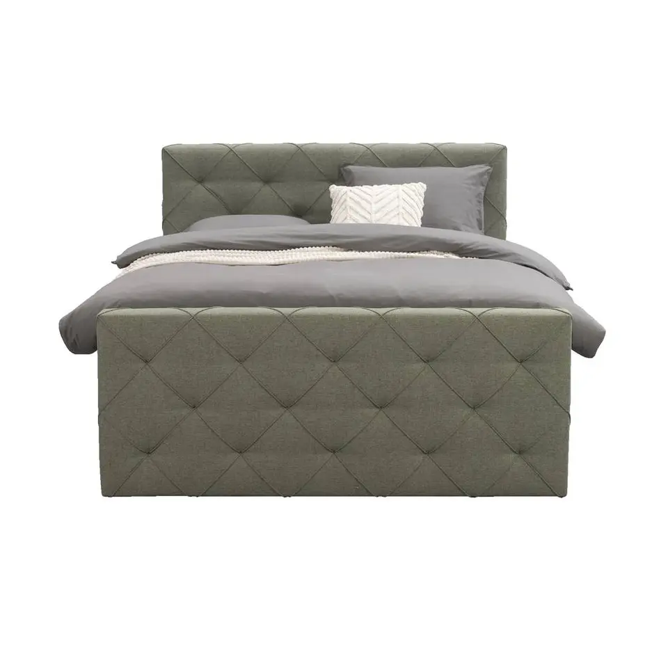 Boxspring met opbergruimte en voetbord Liv geruit - groen - 180x200cm