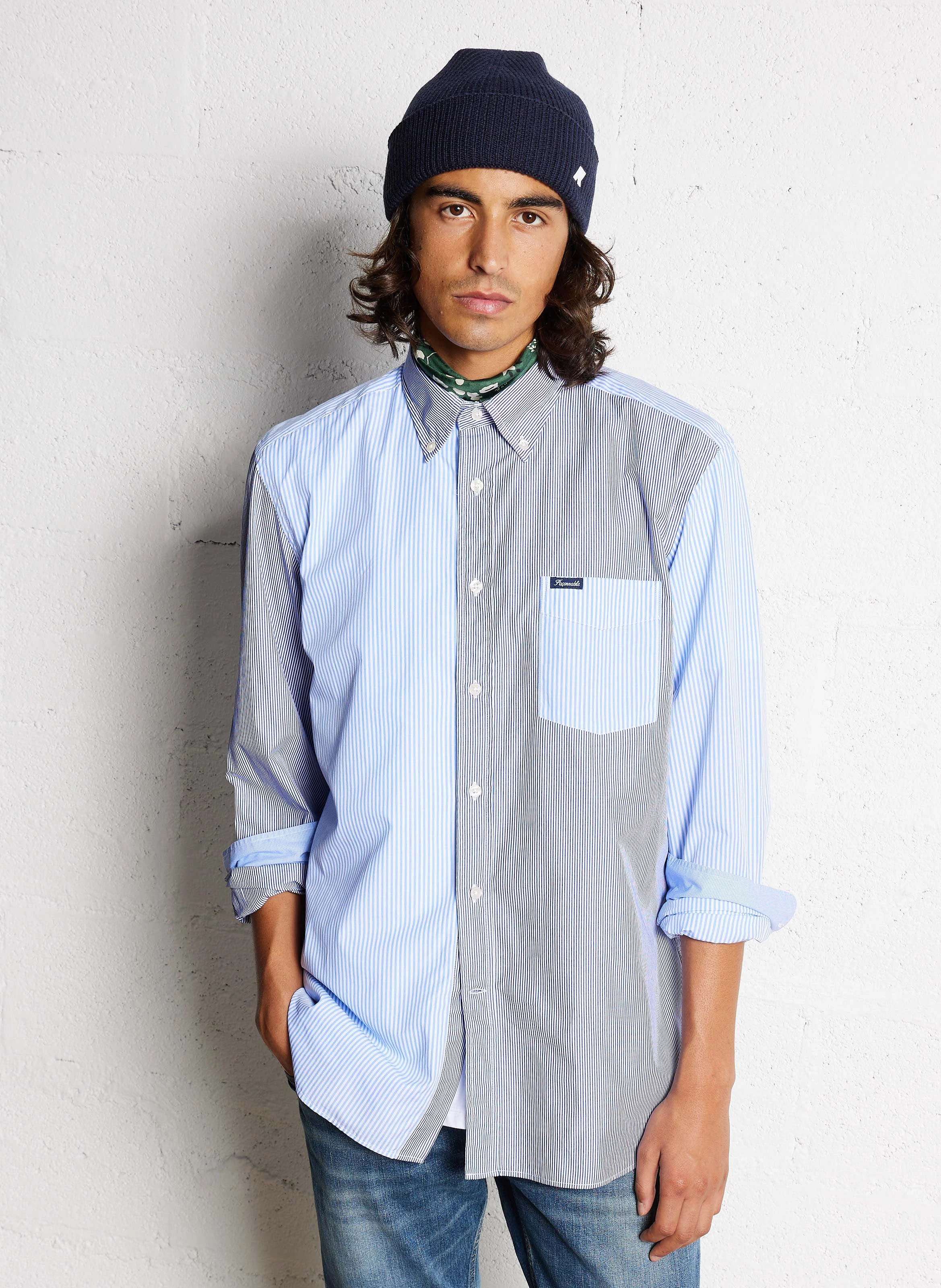 Chemise col classique rayée en coton | Multicolore
