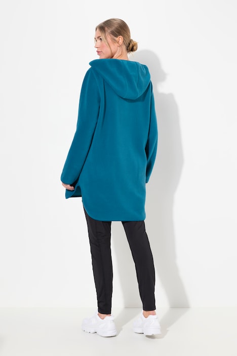 Long-Teddy-Fleecepullover, Kapuze, Zipper, Langarm