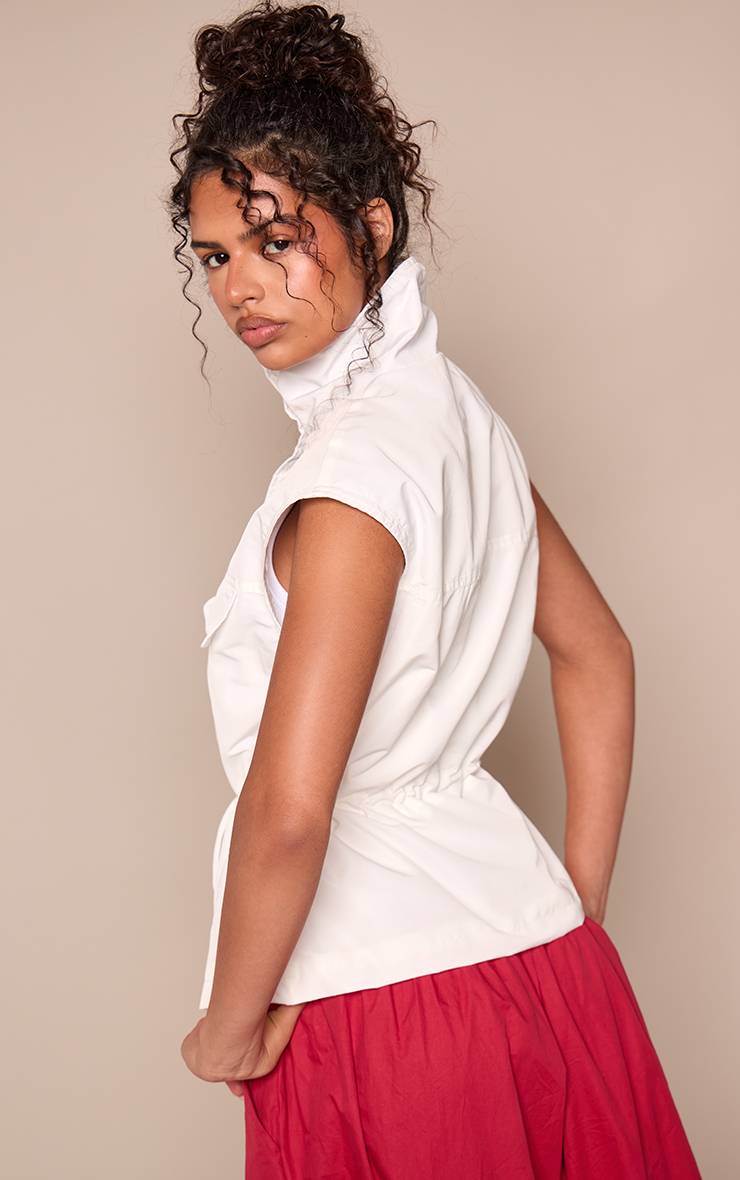 Blanc Gilet Sans Manches Col Montant Avec Taille Ajustable