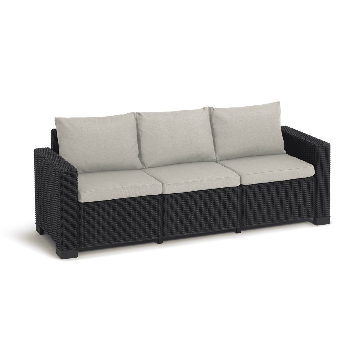 Allibert California 3-zits antraciet met kussens, zand rotan look