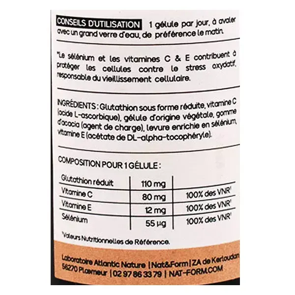Glutationa na forma ativa + Selênio e vitaminas C e E antioxidante - 30 cápsulas