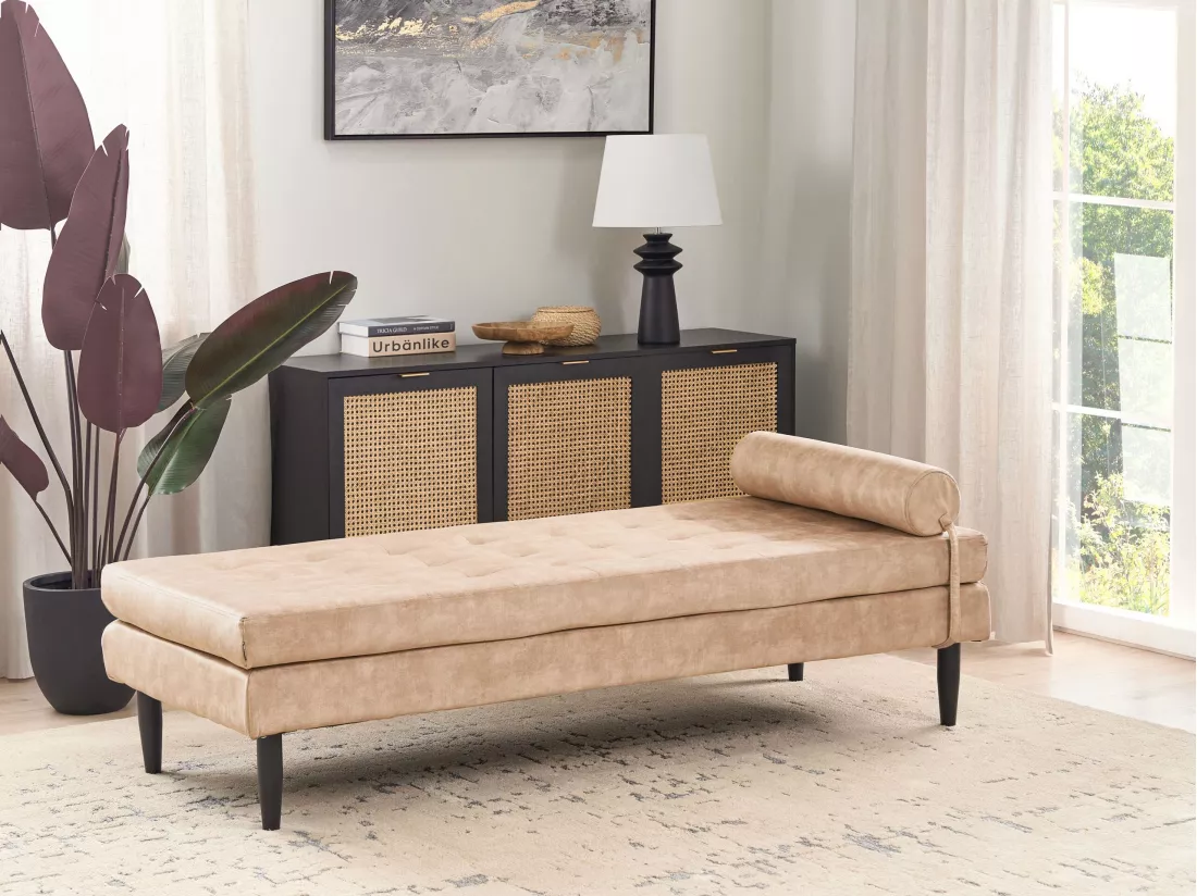 Chaise longue 180 x 70 cm en velours beige USSEL