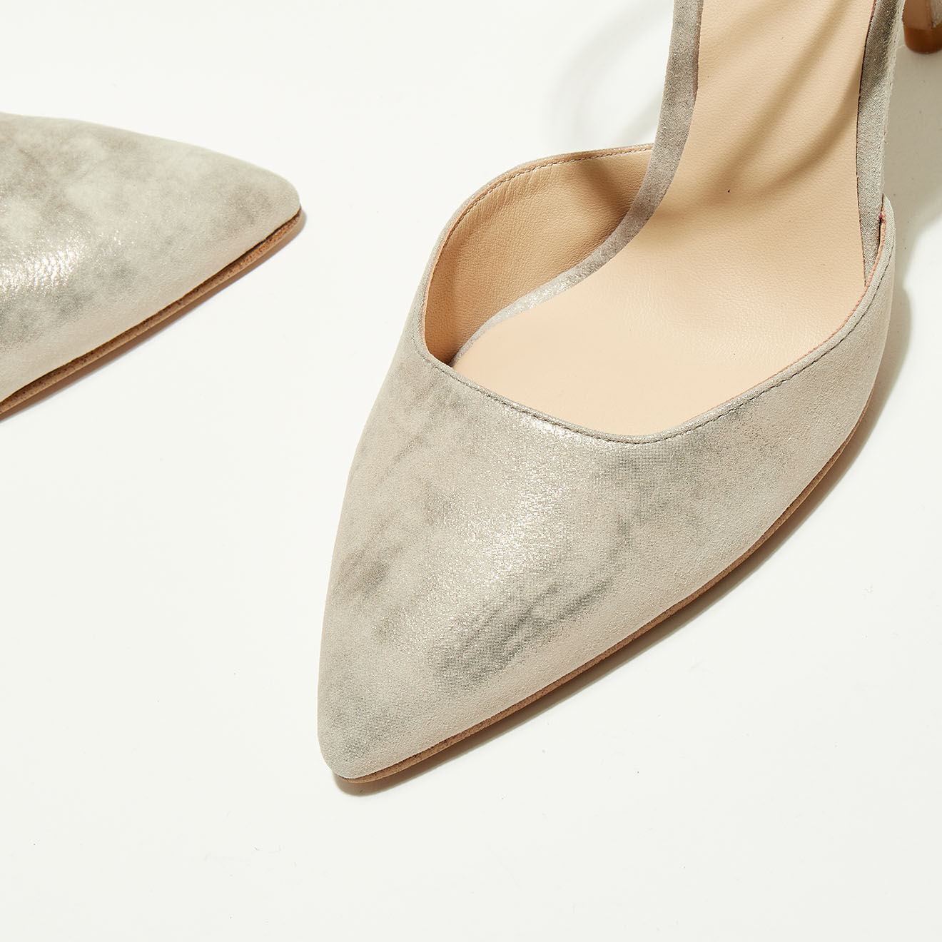 What For Slingback en Velours de Cuir Paula écru/doré - Talon 10 cm
