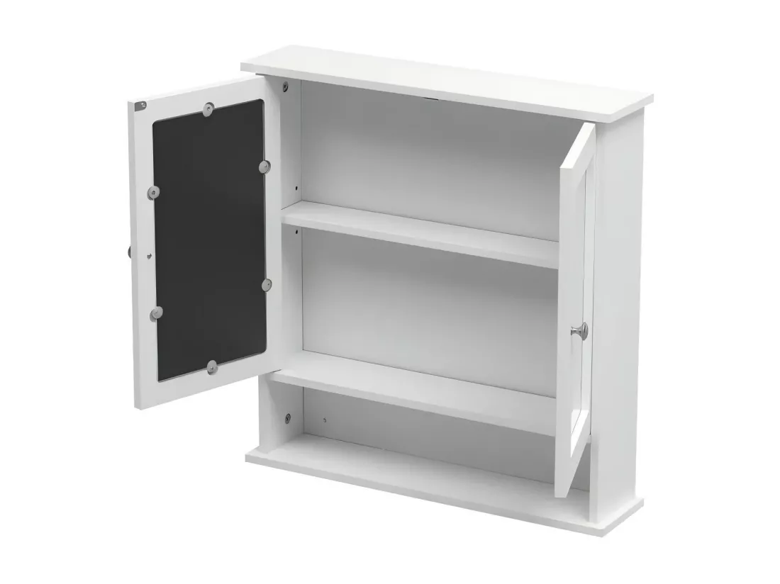 Armoire murale de salle de bain, avec miroir et niche, 2 Portes-miroir et Compartiment Ouvert, Étagère Réglable, 56x13x58cm