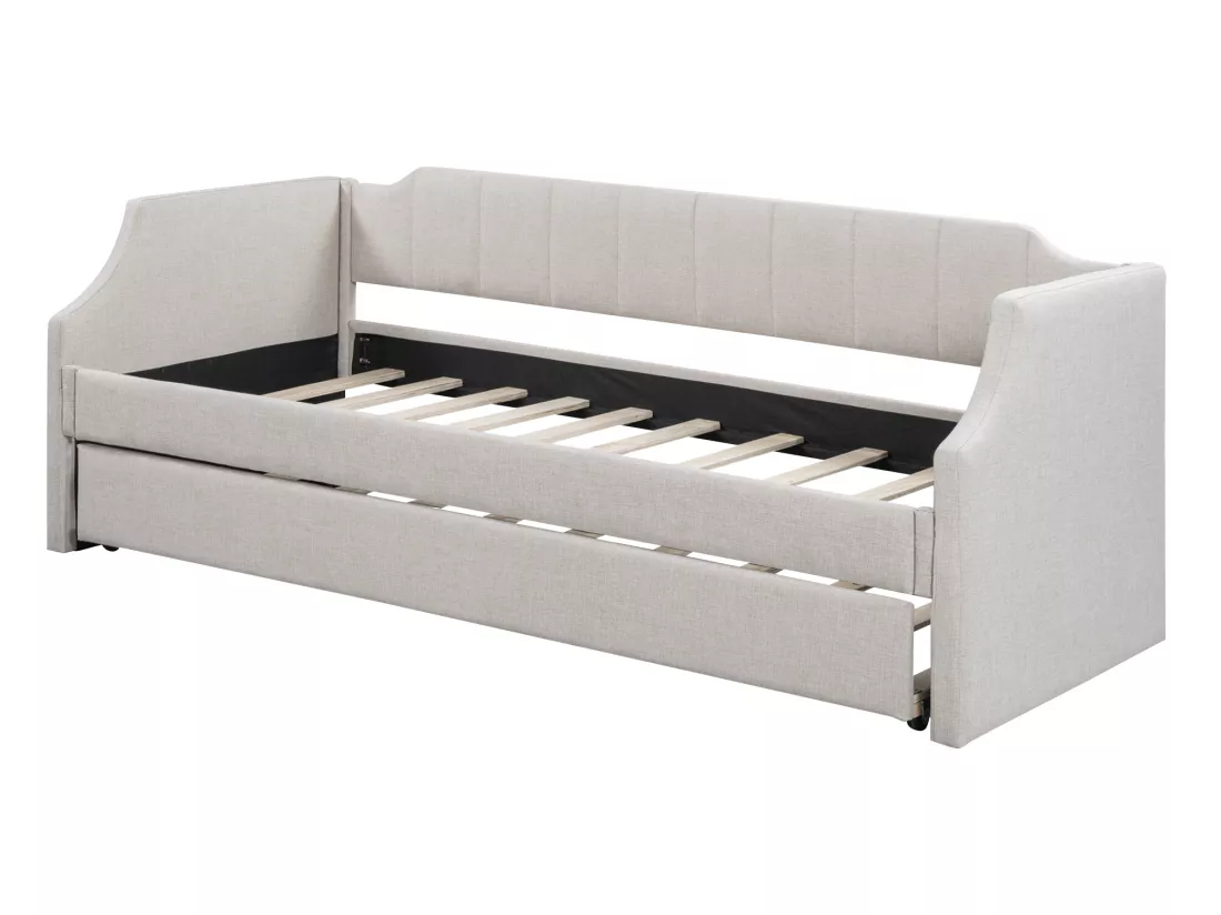 Lit gigogne - 90 x 200 cm et 90 x 190 cm - tissu lin - coloris beige