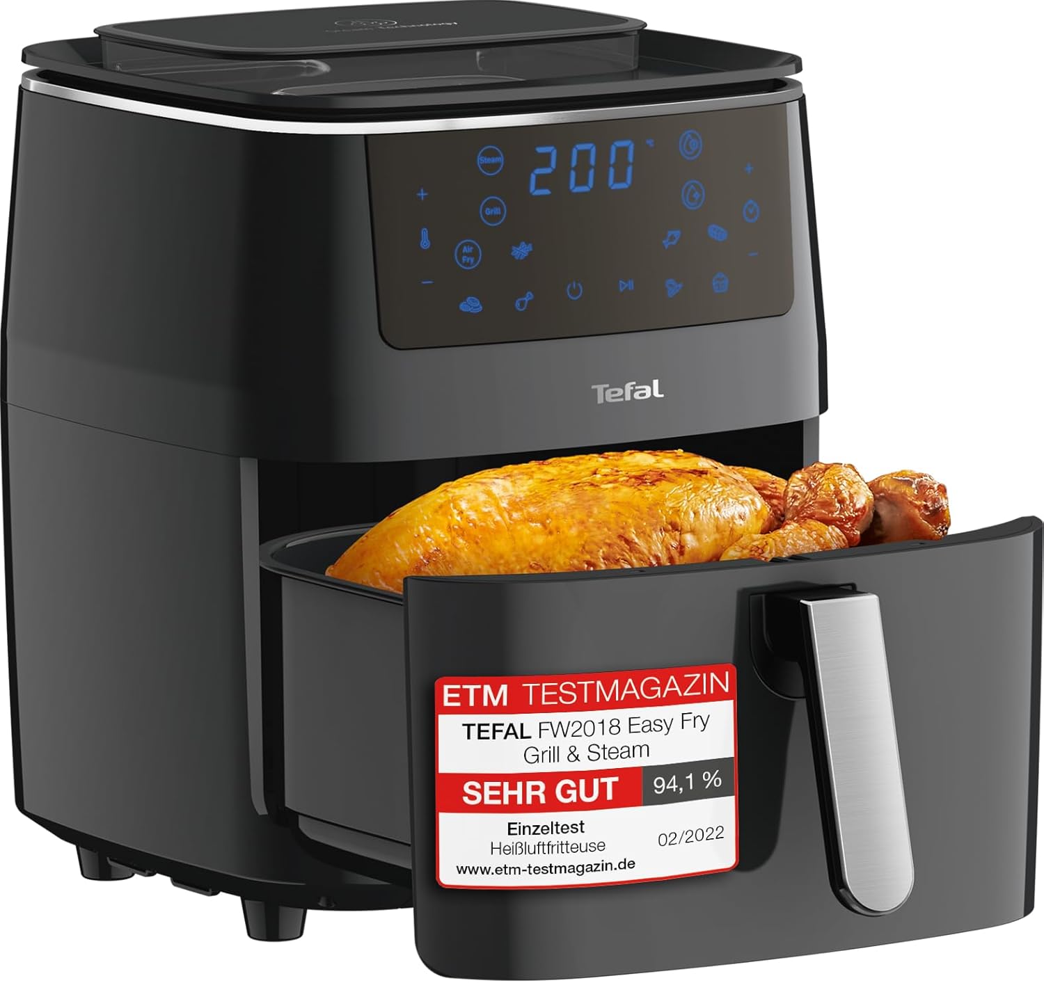 Tefal Easy Fry Grill & Steam Heißluftfritteuse, 3-in-1 (Air Fryer, Grill und Dampfgarer), 7 automatische Programme, 6,5 Liter, energiesparend, gesunde Friteuse ohne Öl, schwarz, FW2018
