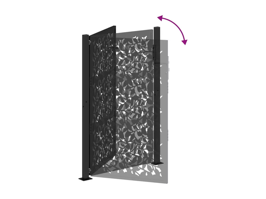 Portail de jardin noir 105x155 cm acier conception de feuilles