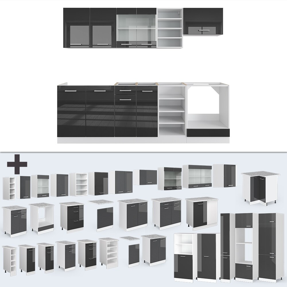 Vicco Küchenzeile Küchenblock Einbauküche R-Line 240 cm Weiß Anthrazit Hochglanz