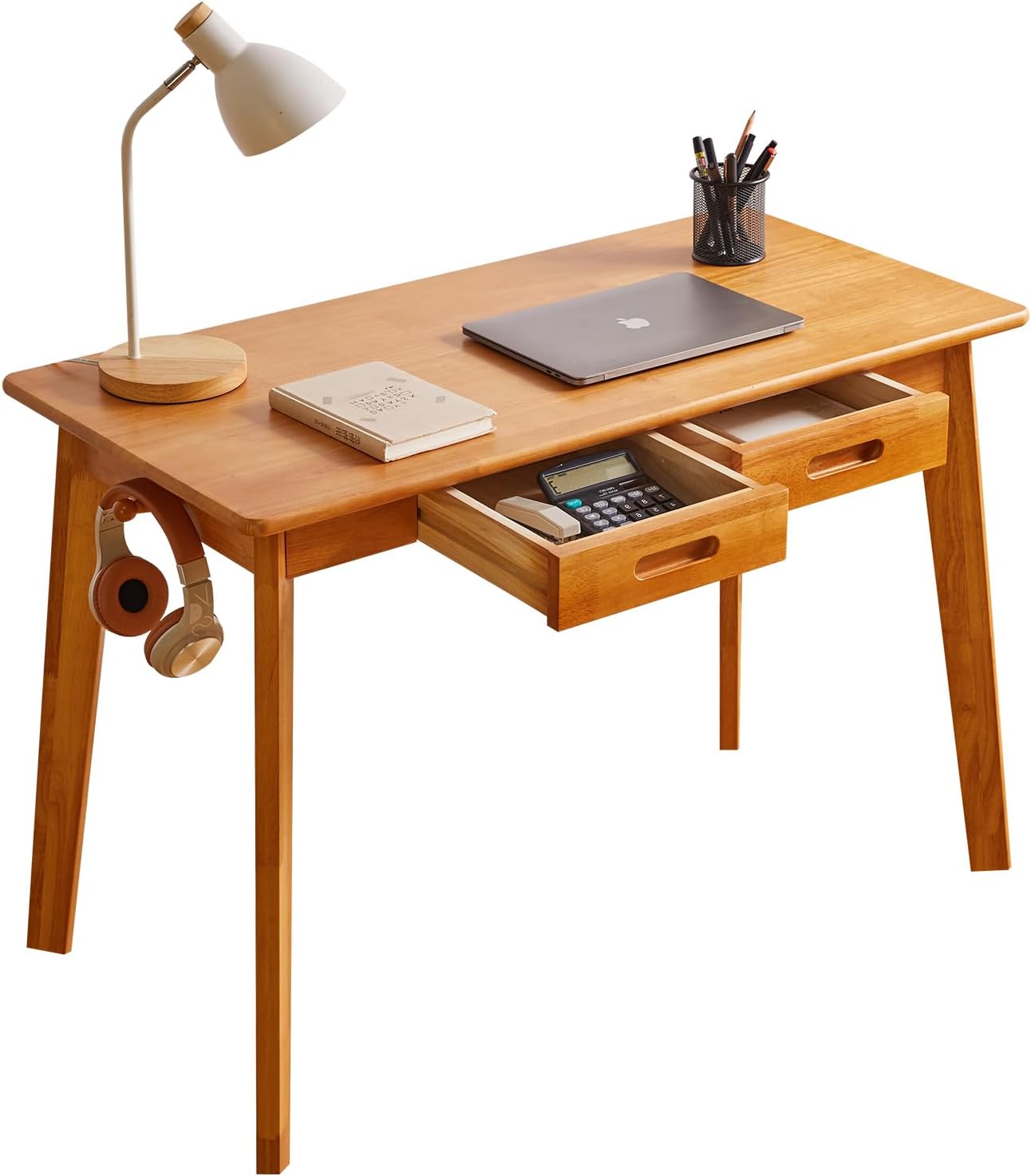 Holz-Schreibtisch mit Schublade und Hängestange, Kleiner Computertisch, 100 x 50 x 75 cm, Schreibtisch,Kleiner Esstisch aus Holz, Kirschholzfarbe YD-WD01N