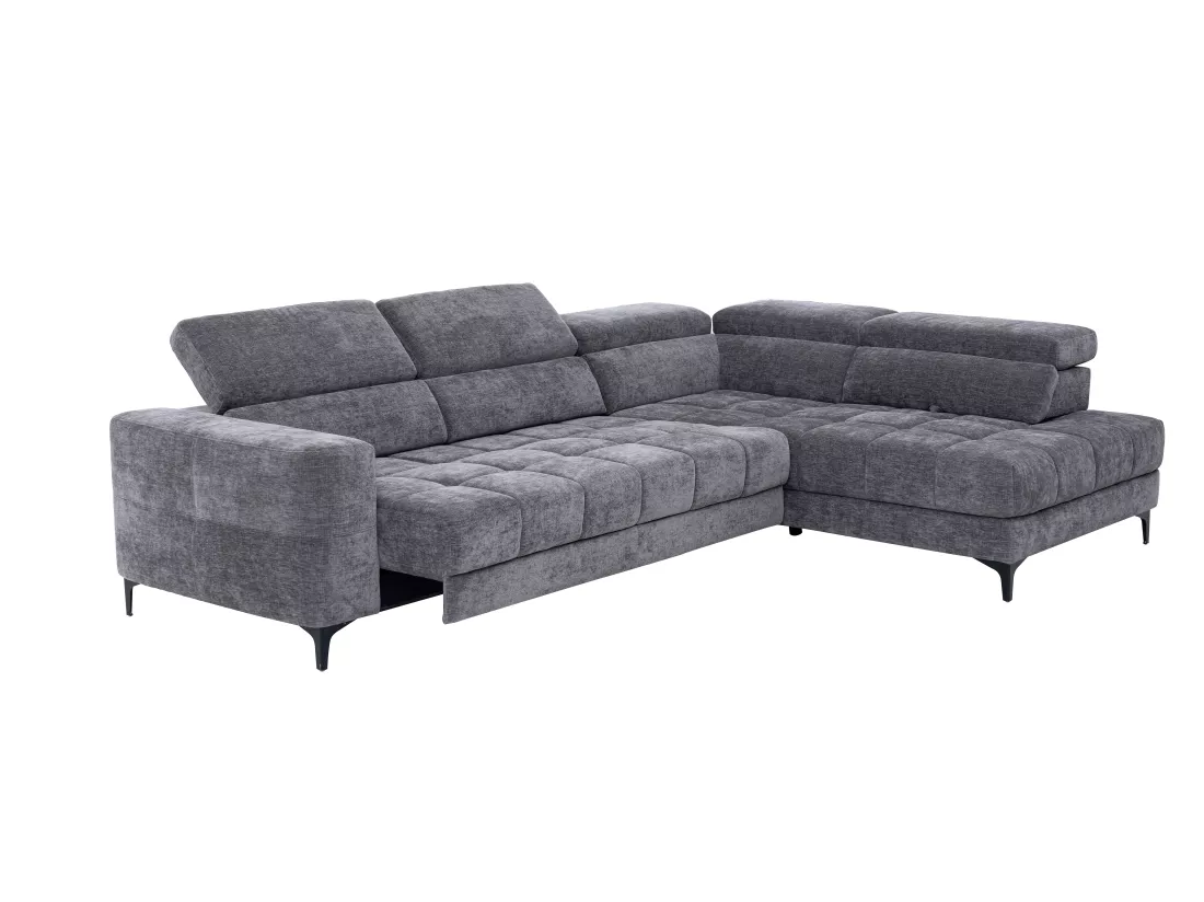 Canapé d'angle droit relax avec assise coulissante électrique en tissu anthracite MONISO