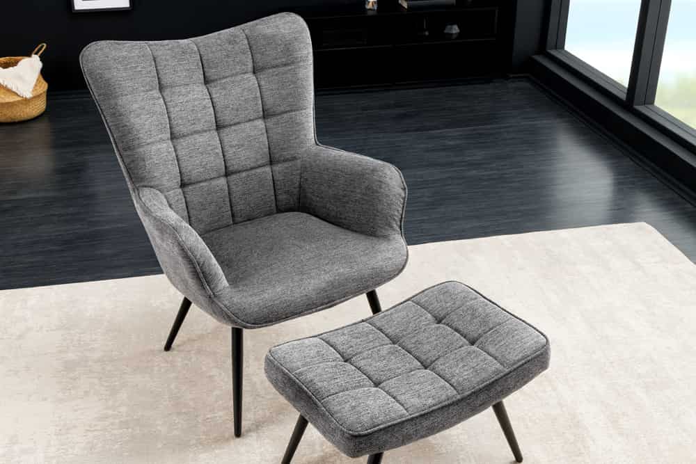 Moderner Sessel SCANDINAVIA grau Strukturstoff schwarze Metallbeine mit Armlehnen