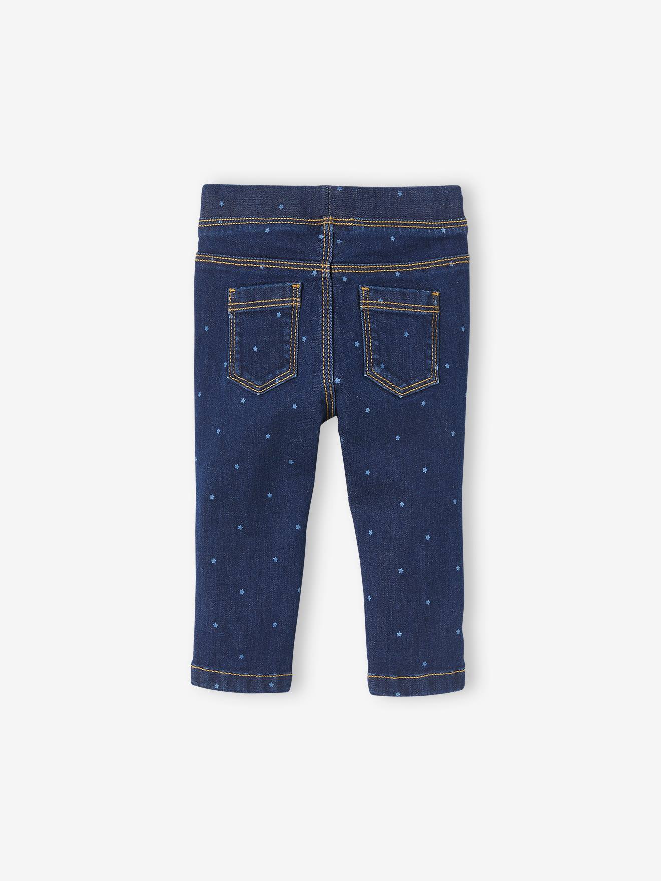 Calça legging jeans estampada azul-escura para bebê menina