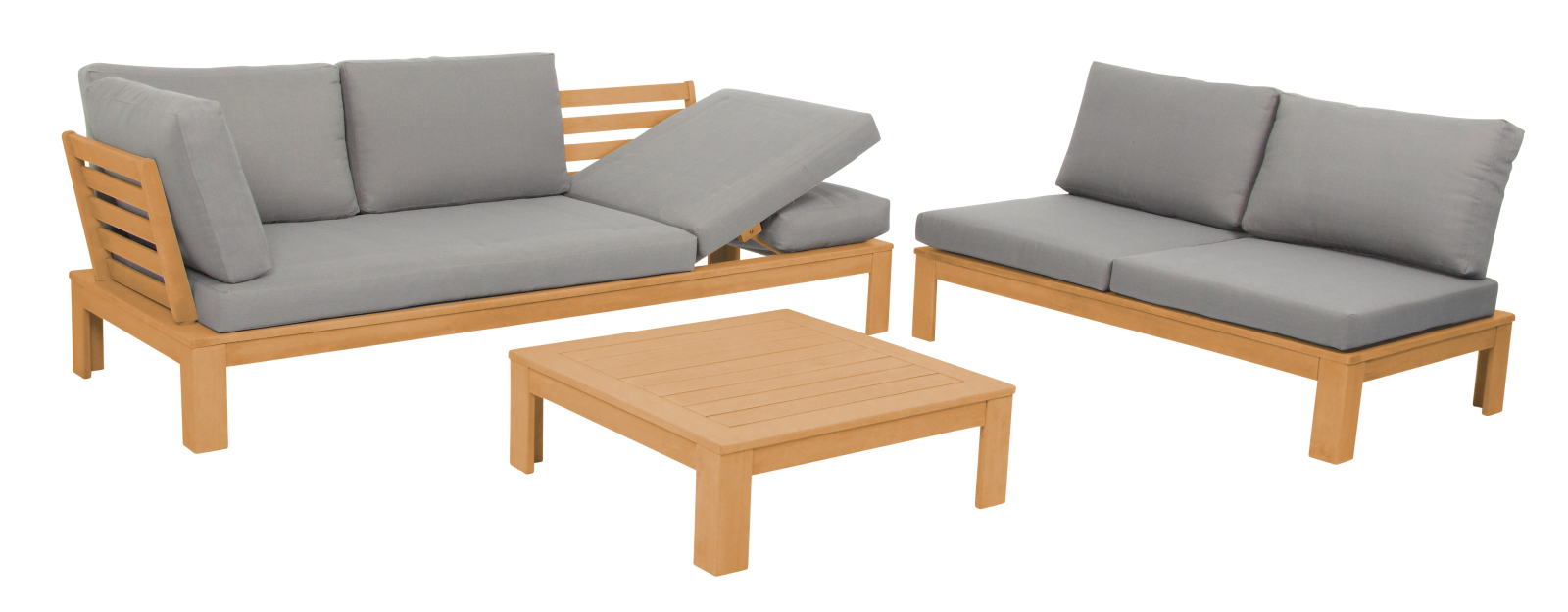 3-teiliges Lounge-Set - teakfarben-grau - Akazie massiv