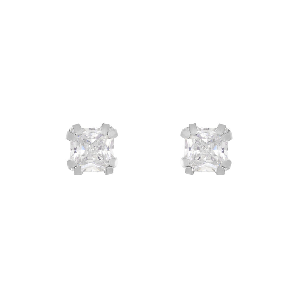 Boucles D'oreilles Puces Or Blanc Oxyde De Zirconium