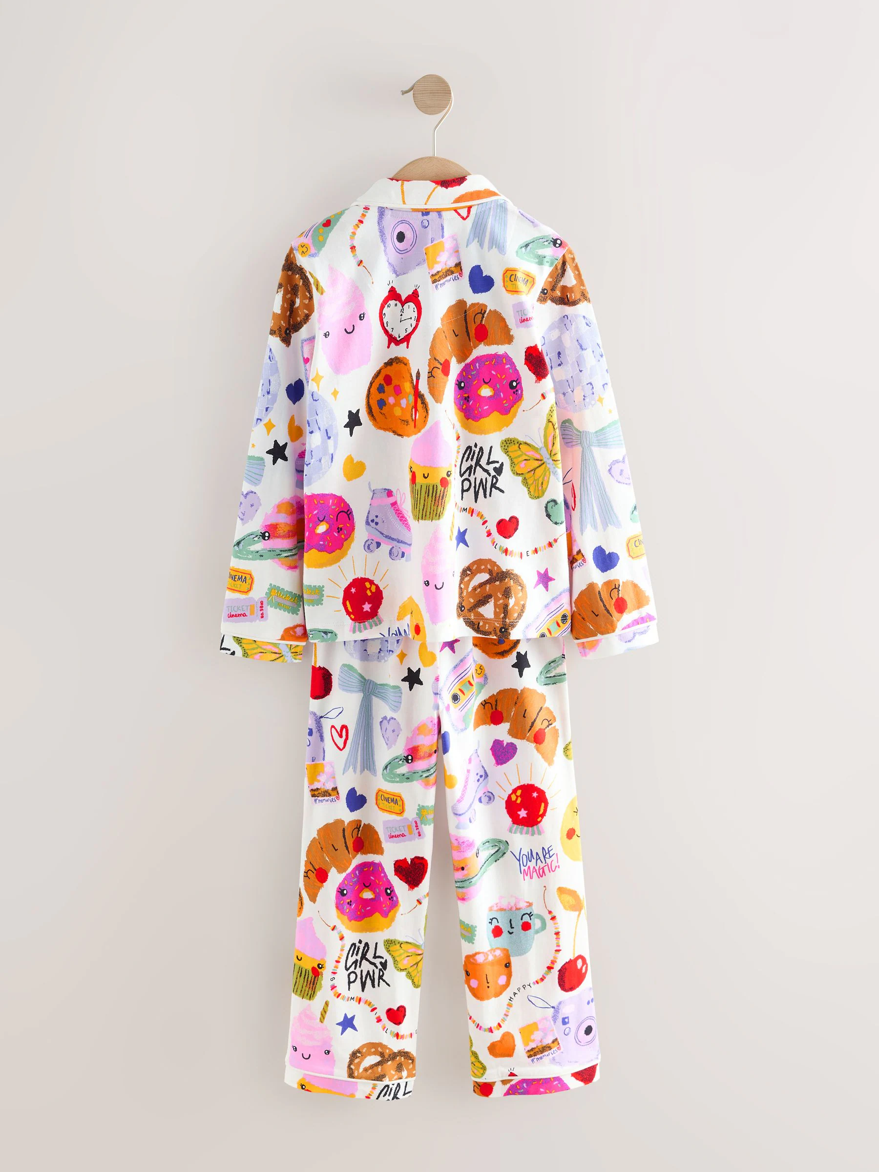 Ecru wit met foodprint - Pyjama met knoopsluiting (3-16jr)