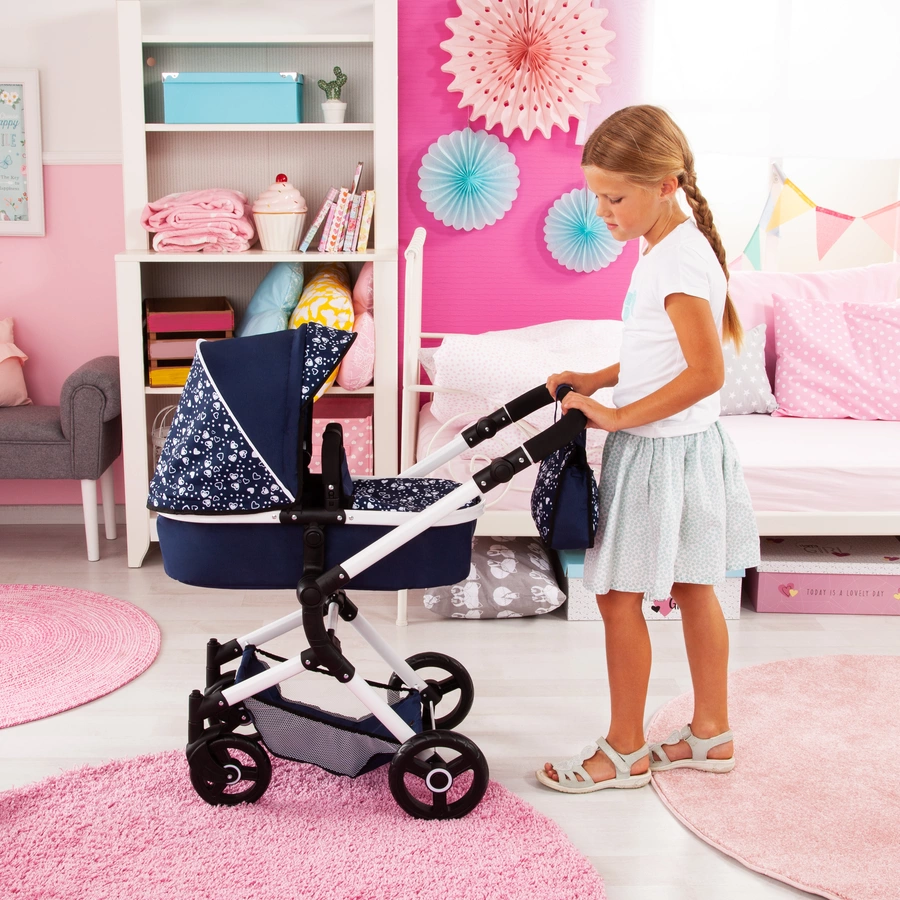bayer Design Kombi-Puppenwagen Neo Vario blau mit Herzen