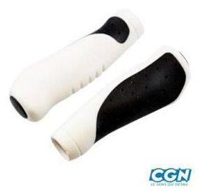 poignee velo ergonomique noir/blanc 130mm avec bouchon (pr)