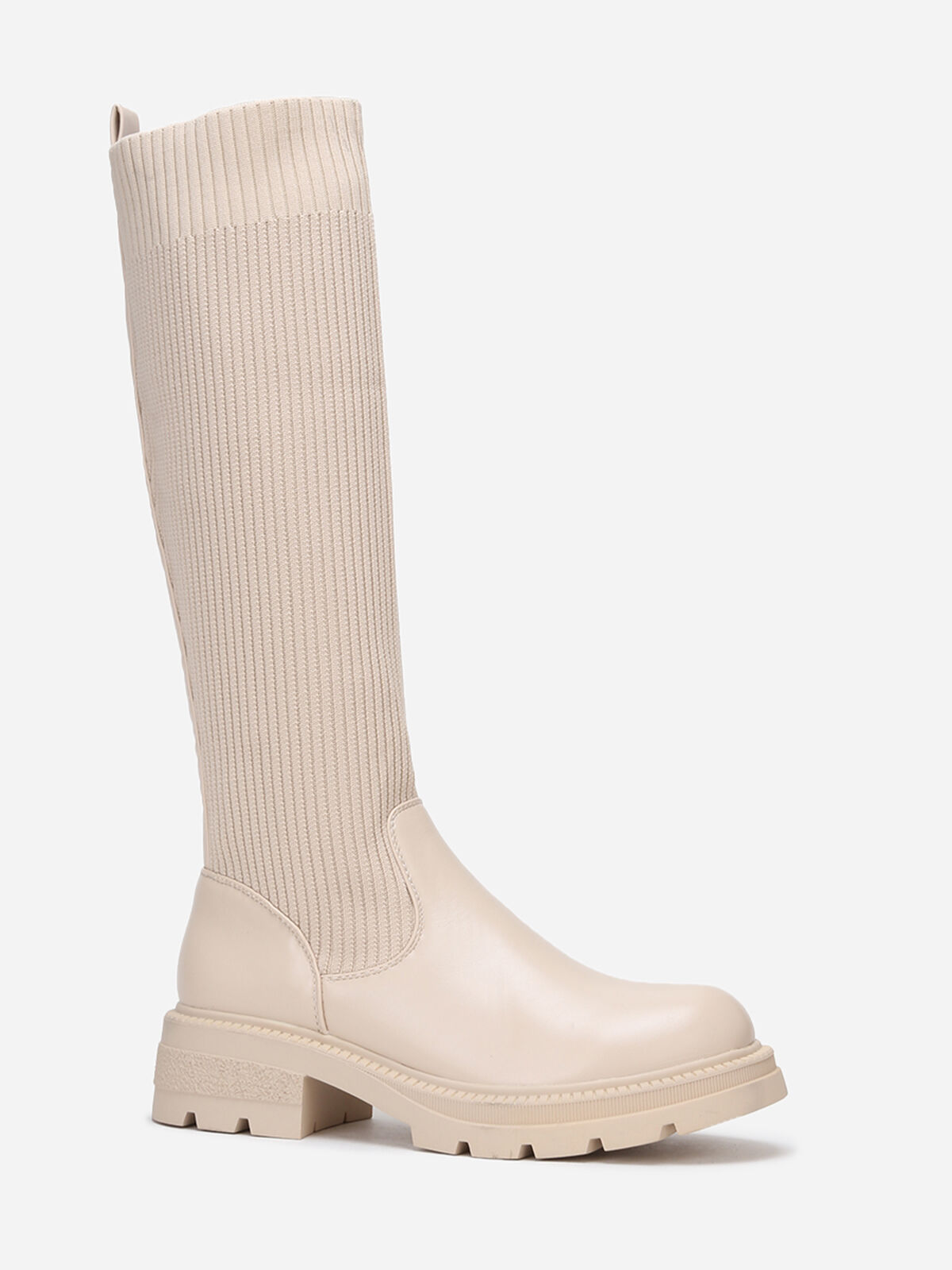 Bottes bi-matières effet chaussettes- Beige