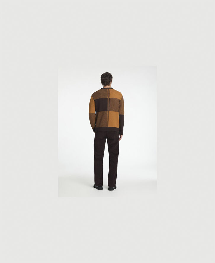 Selected Homme SLHMEIO LS KNIT RELAXED BLOCK CREW Chocolate torte/cathay spice