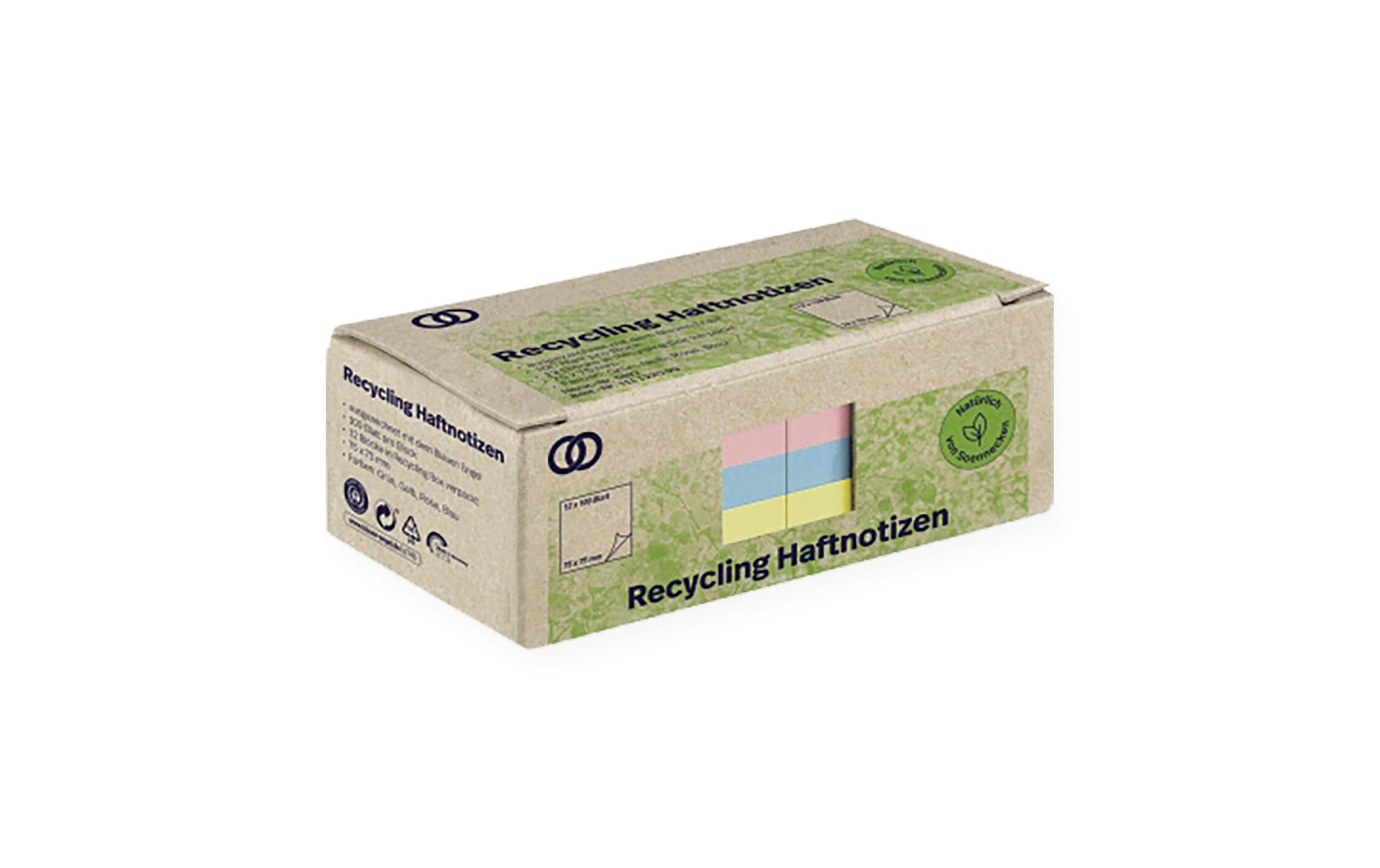 Notizzettel oeco Recycling, 7.5 x 7.5 cm, 12 StückMehrfarbige Haftnotizen