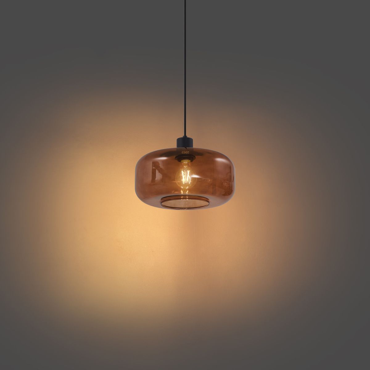 Retro hanglamp zwart met brons glas - Bizle
