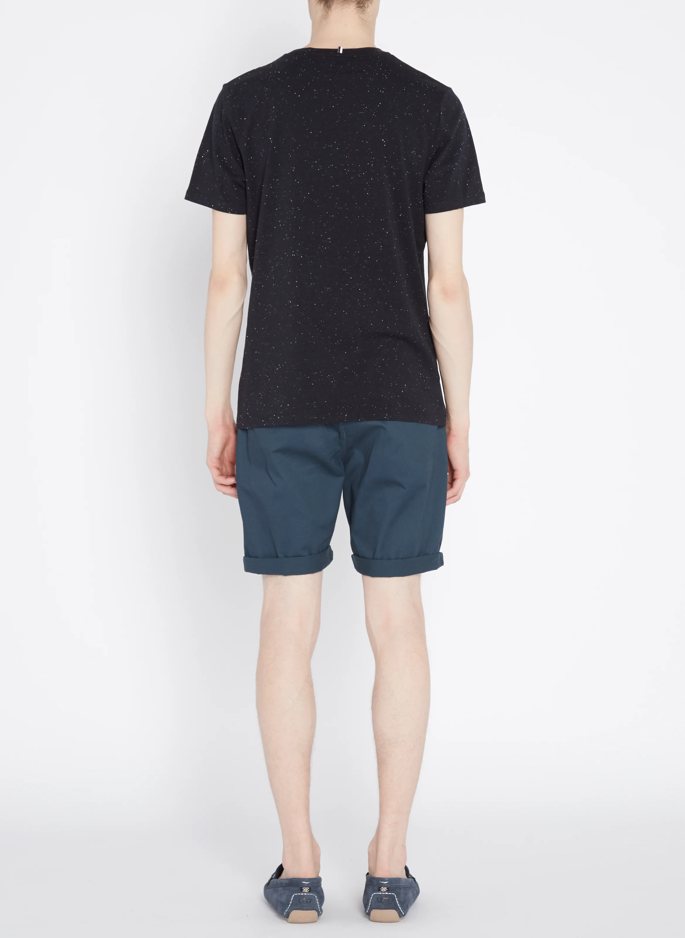 OLONNE - Tee-shirt regular-fit col rond en coton moucheté | Bleu