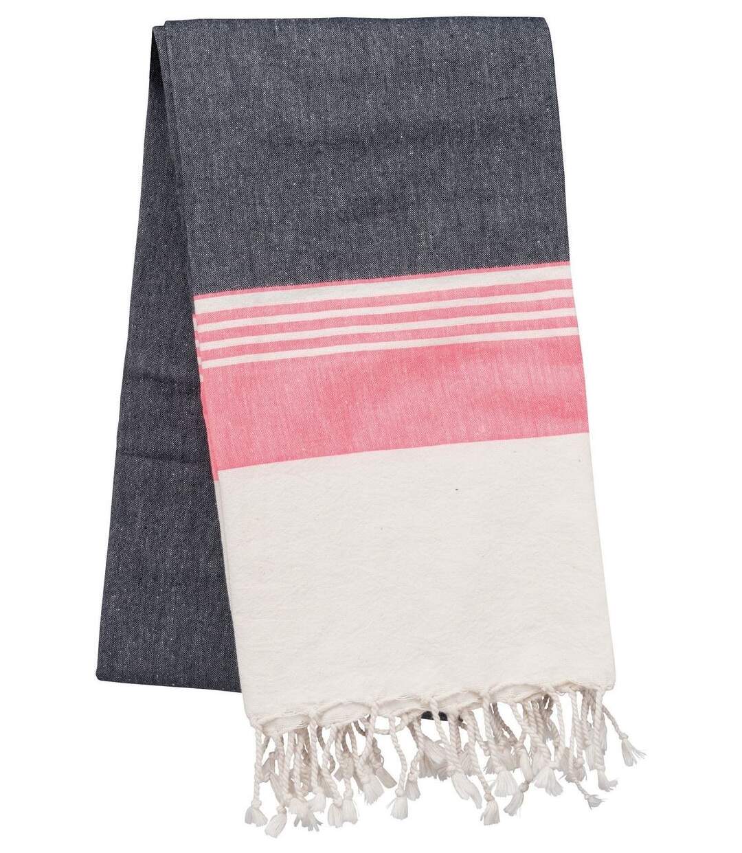 Drap de plage - Fouta à rayures aspect vieilli - K134 - gris foncé et rose