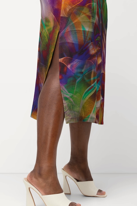 Midi-Slinkykleid, A-Linie, V-Ausschnitt, ärmellos