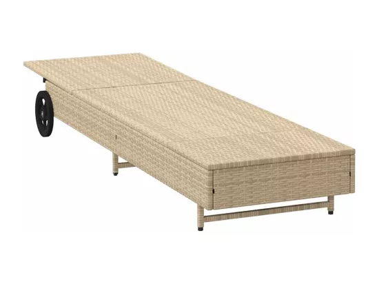 Chaise longue avec roues et coussin gris résine tressée