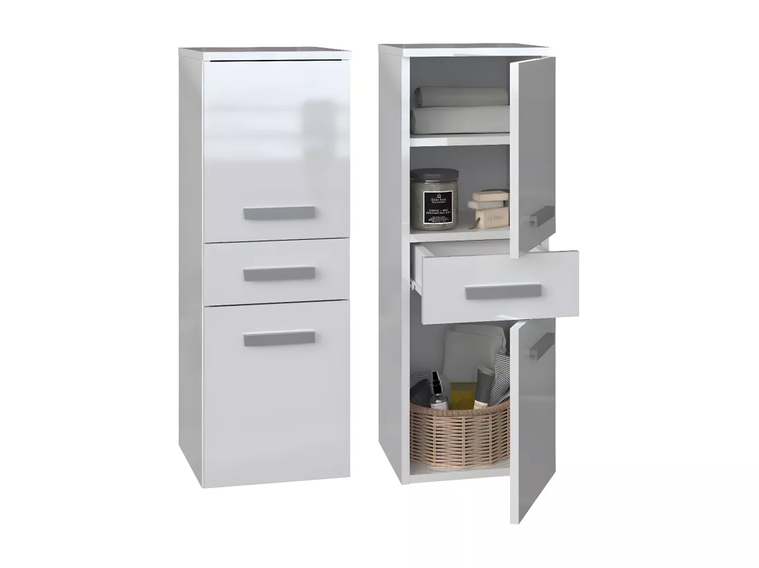 NINA - Meuble salle de bain 2 portes + 1 tiroir - 30x30x85cm - Colonne basse rangement SDB