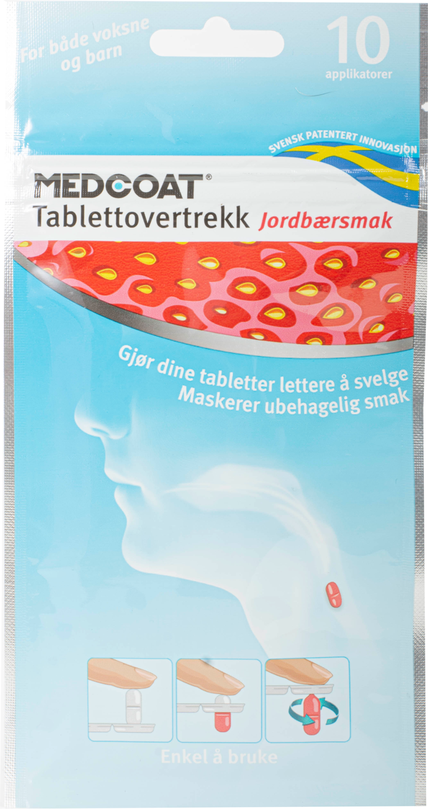 Medcoat tablettovertrekk jordbær - 10 stk