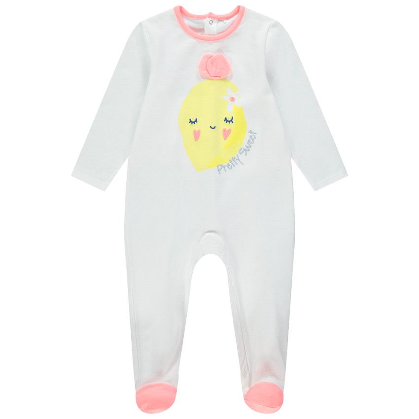 Dors-bien en coton bio print citron à détails reliéfés - Blanc