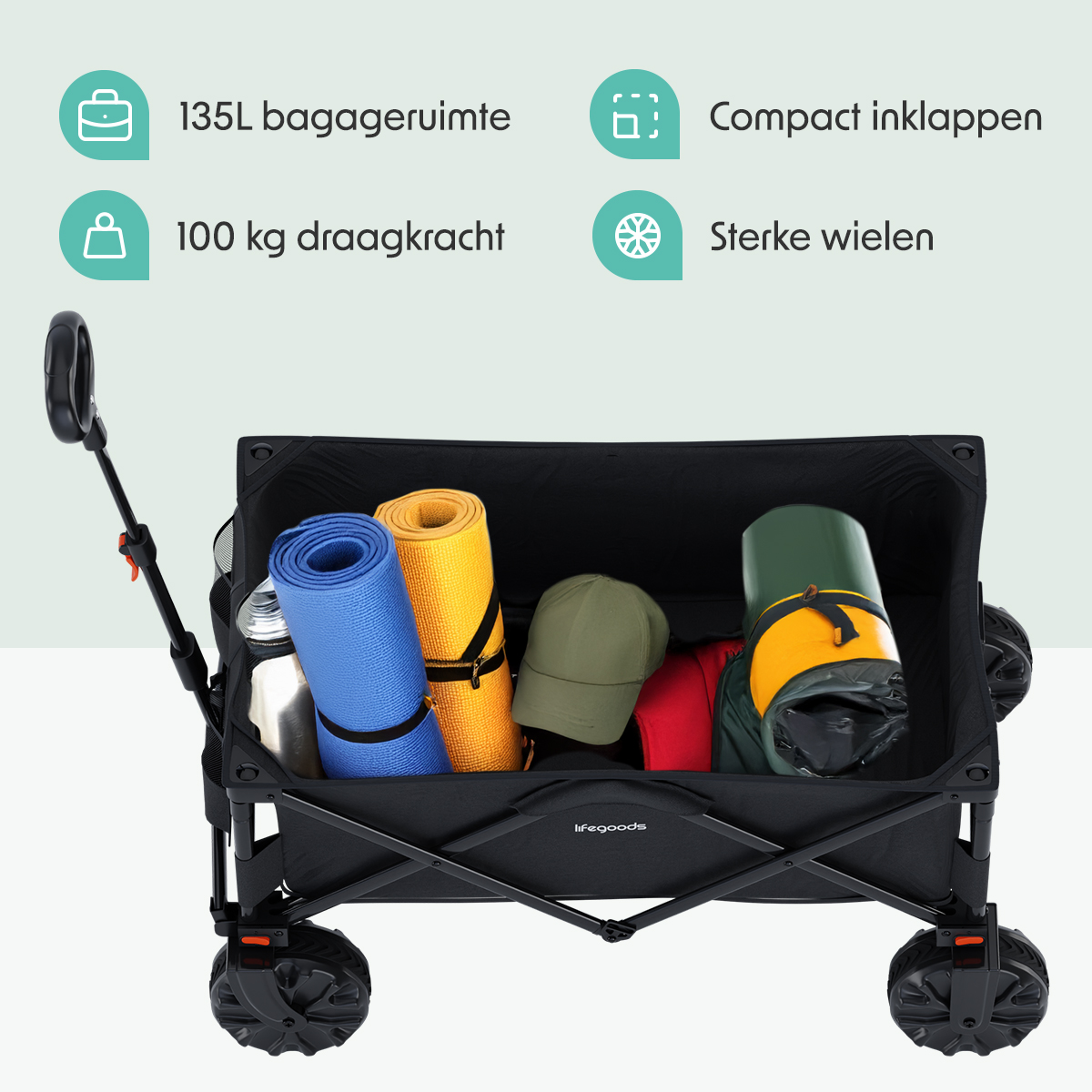 LifeGoods 135L bolderkar - Black