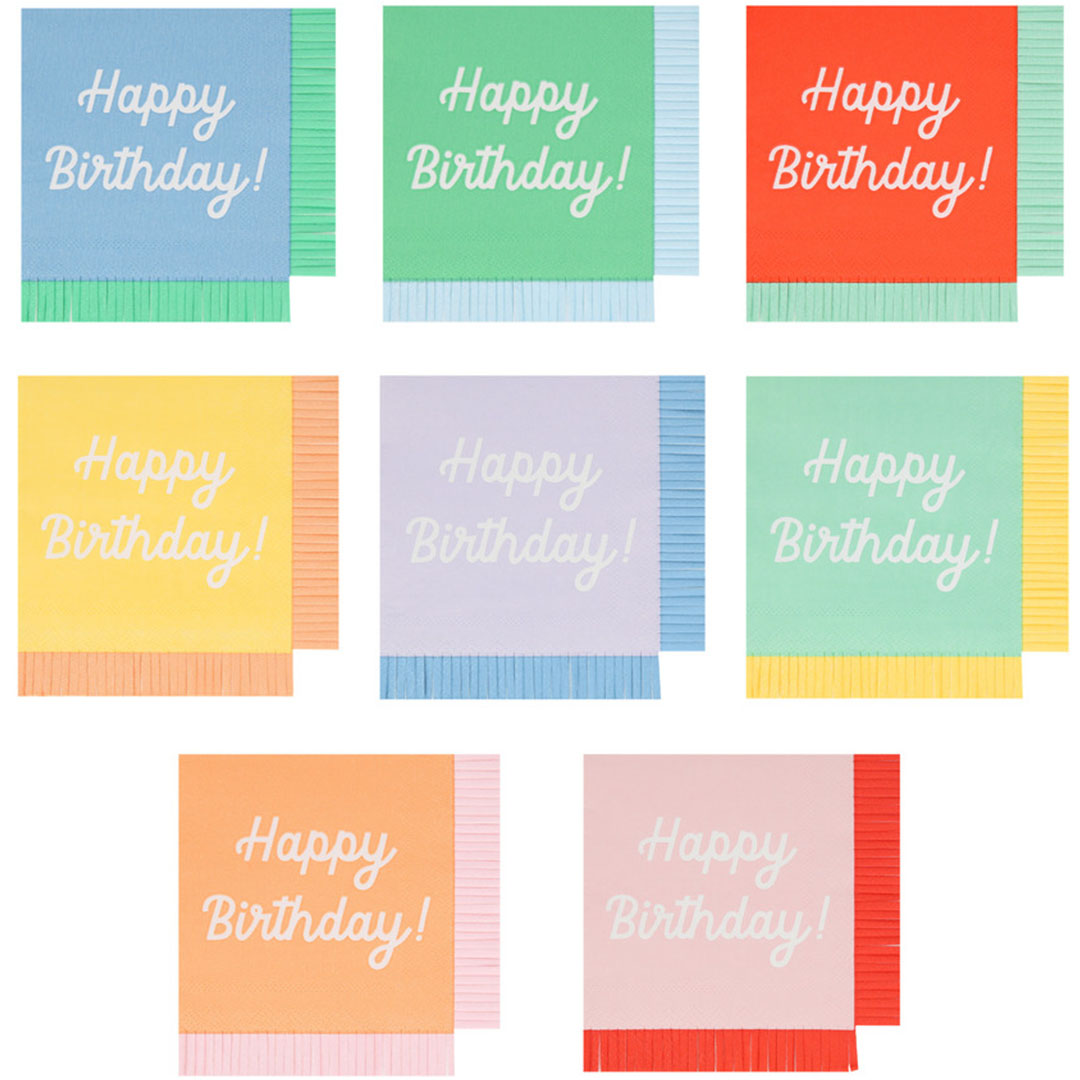 Meri meri servetten happy birthday gekleurd - small - 16st