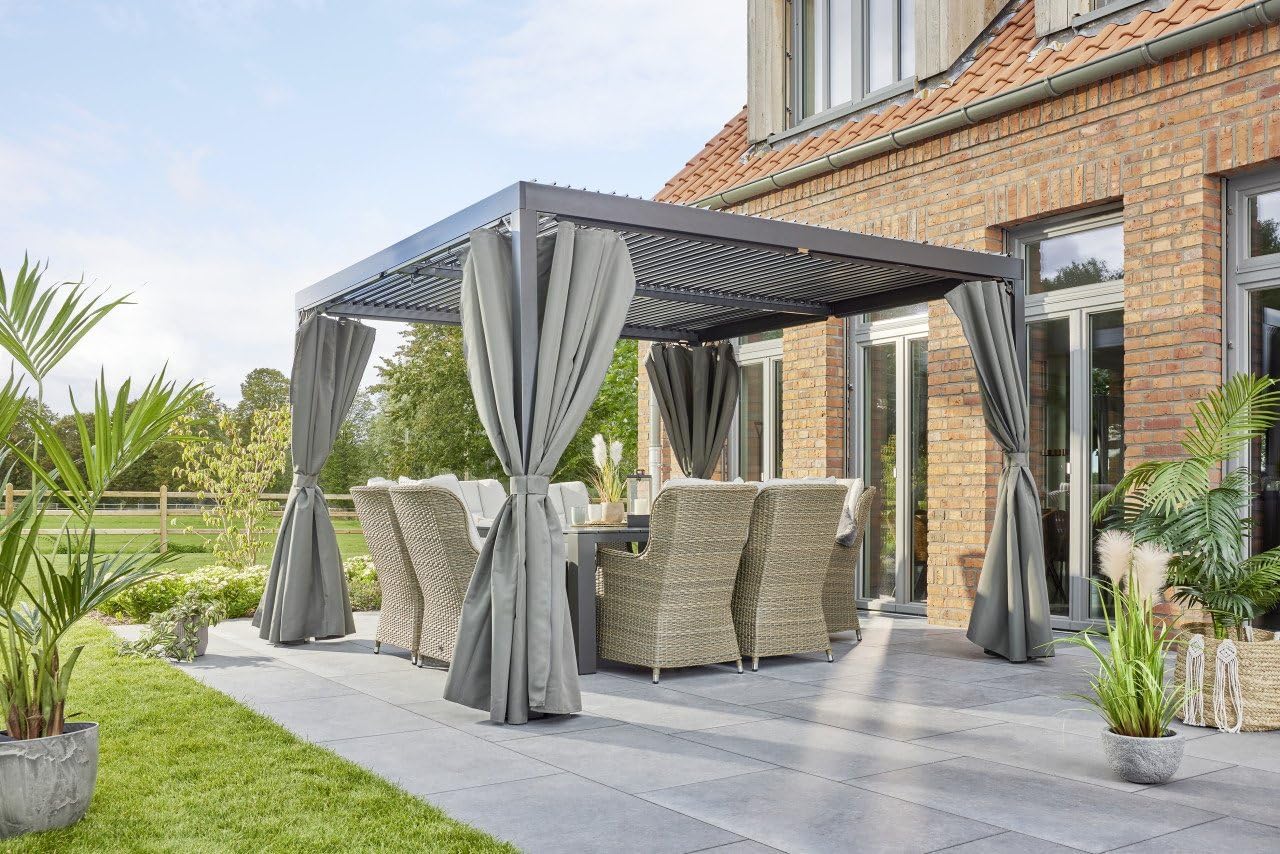 Primaster Pavillon Triviso 3x3m Gartenpavillon Alu inkl Lamellendach zum Öffnen