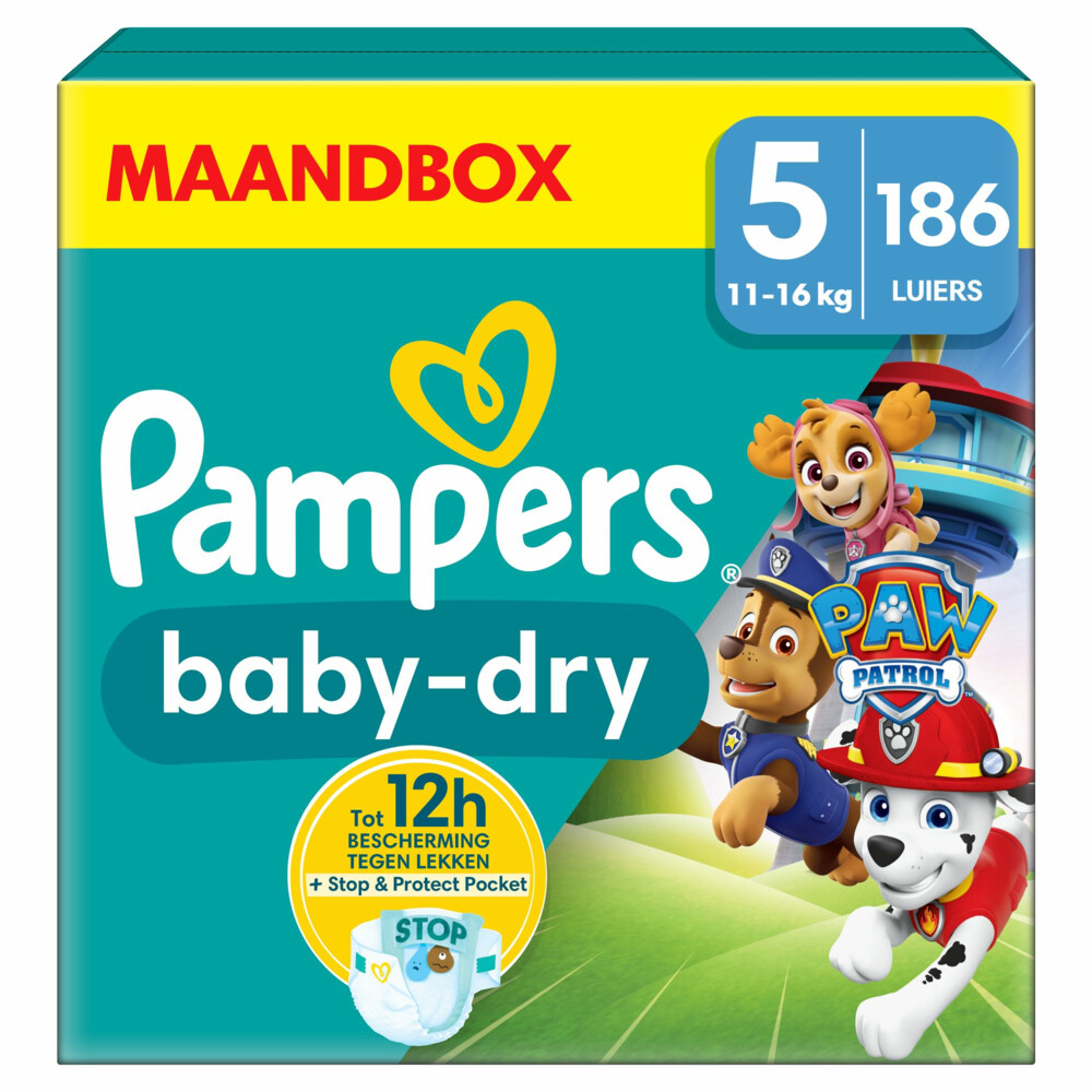 Pampers Baby Dry Luiers Paw Patrol Maat 5 (11-16 kg)186 stuks
