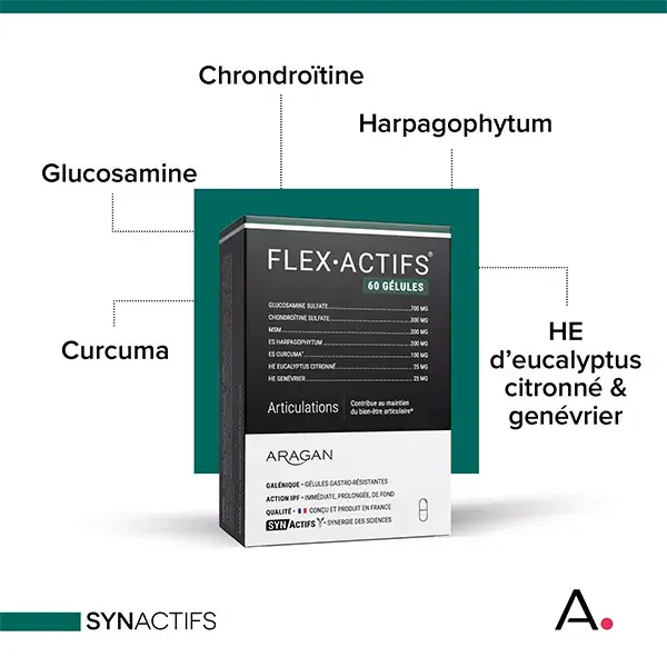 Aragan - Synactifs - Flexactifs® - Bem-estar Articular - Glucosamina - 60 cápsulas -