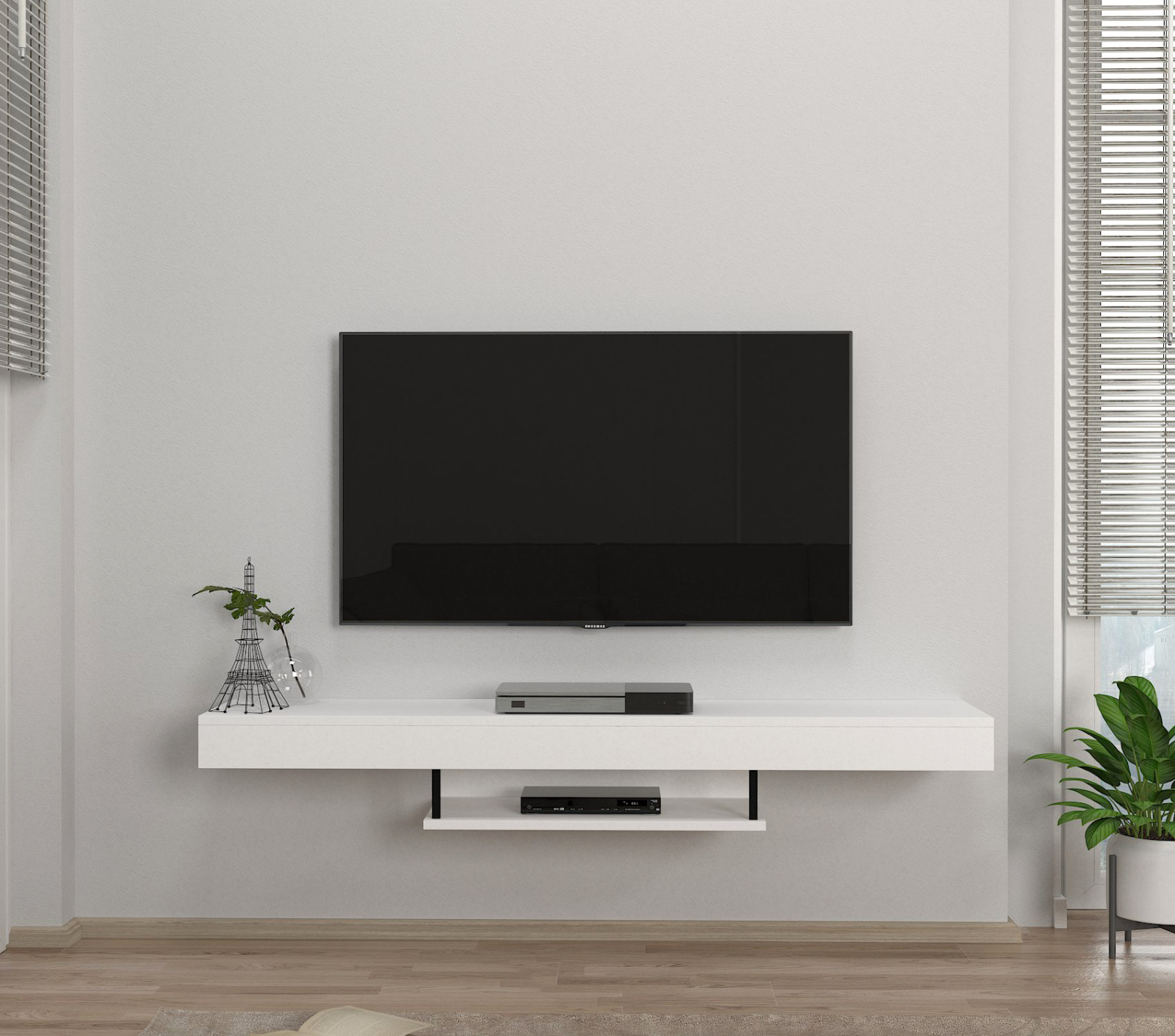 TV-Lowboard - weiß - hängend mit Ablage - 150 cm