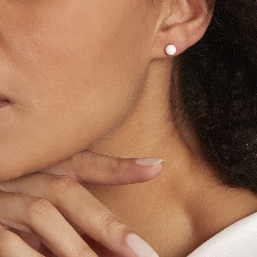 Boucles D'oreilles Puces Solene Argent Blanc Céramique